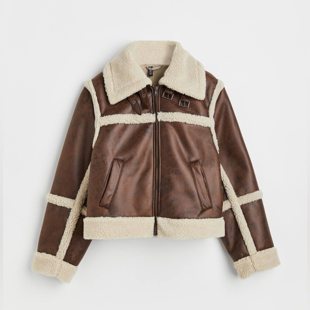 H&M suede sherpa jacket (cropped), Size XS